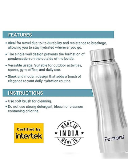 Stainless Steel Water Bottle  With Steel Cap | 750 Ml Set of 2