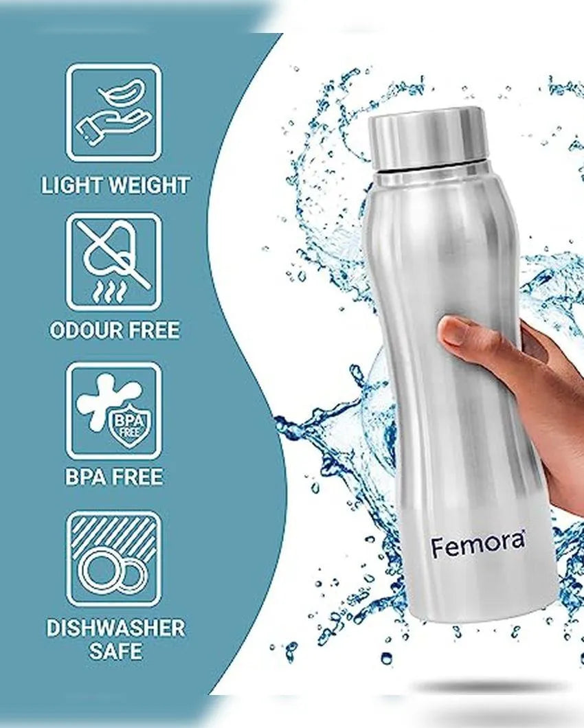 Stainless Steel Water Bottle  With Steel Cap | 750 Ml Set of 2