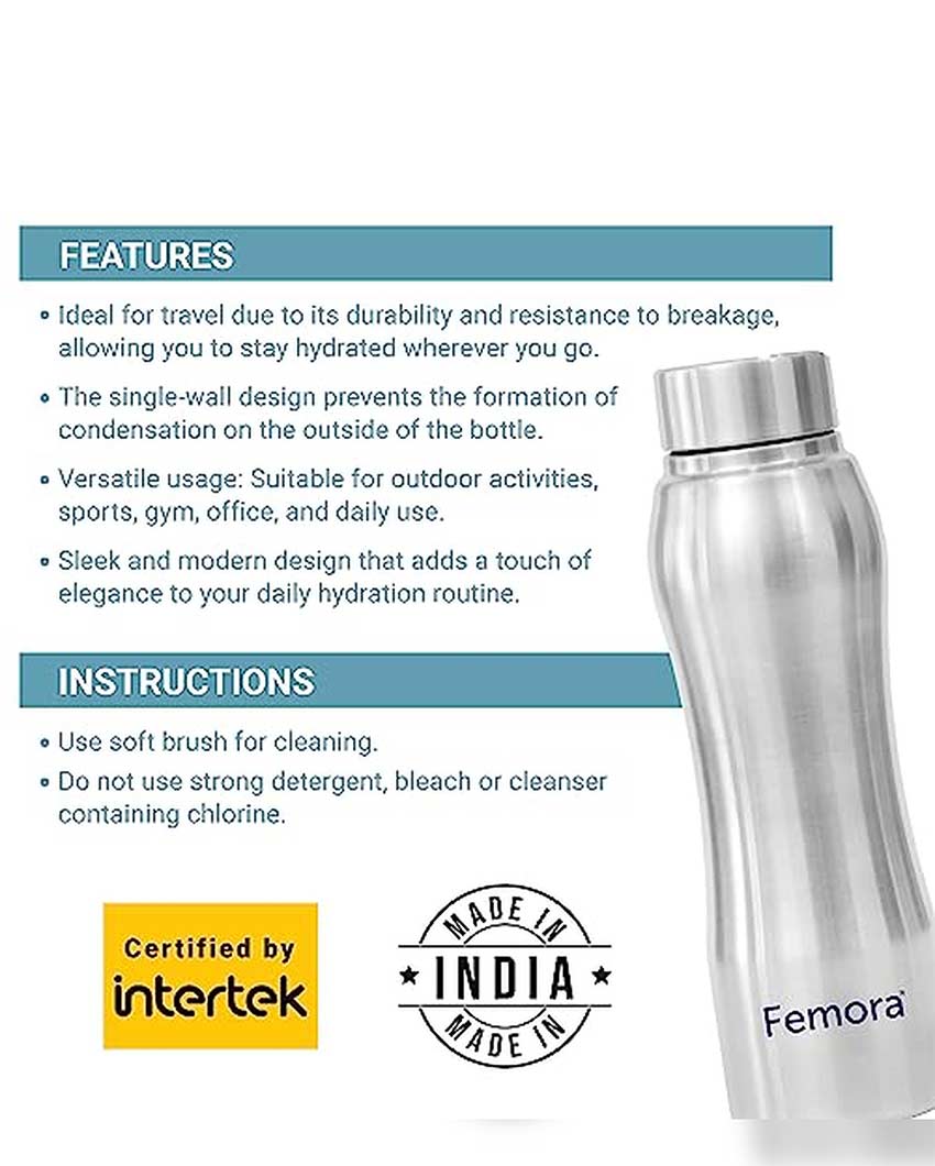 Stainless Steel Water Bottle  With Steel Cap | 750 Ml Set of 4