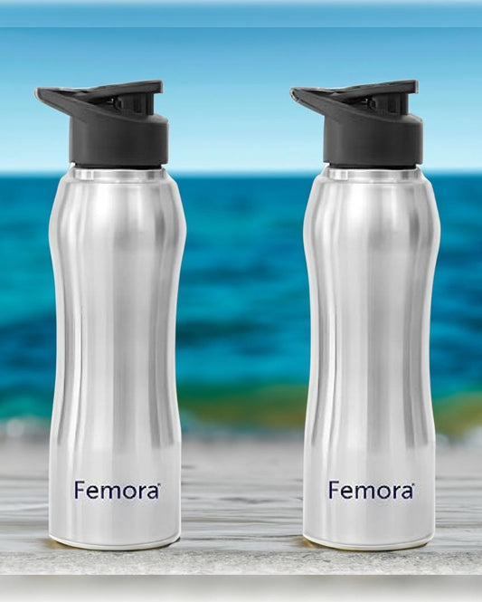 Stainless Steel Water Bottle With Sipper Cap | 750 Ml Set of 2