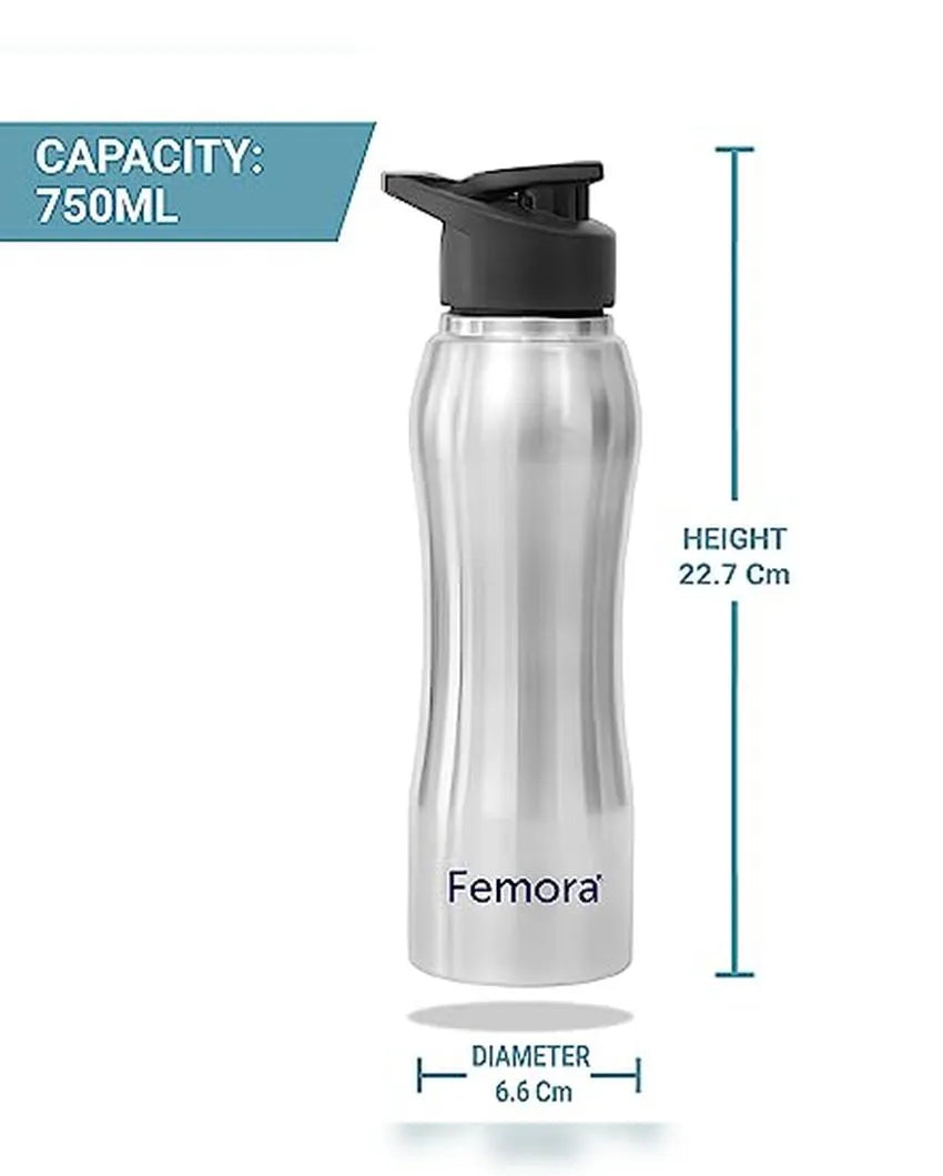 Stainless Steel Water Bottle With Sipper Cap | 750 Ml Set of 2