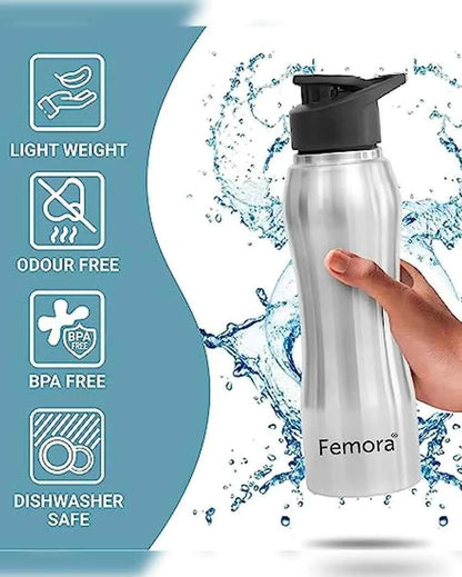 Stainless Steel Water Bottle With Sipper Cap | 750 Ml Set of 2