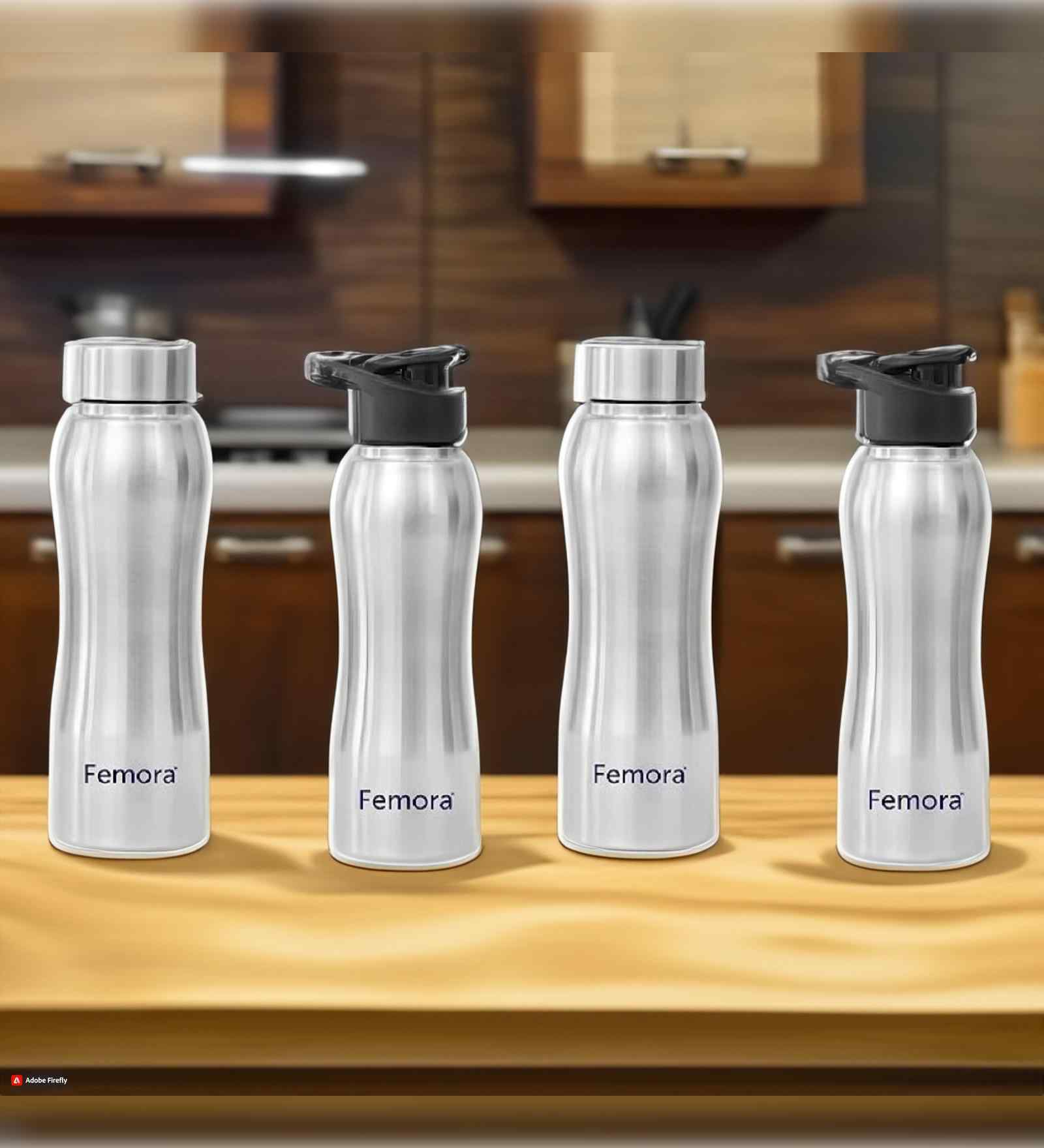 Majestic Stainless Steel Water Bottles With Steel Cap & Sipper Cap | 750 Ml Set of 4