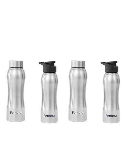 Majestic Stainless Steel Water Bottles With Steel Cap & Sipper Cap | 750 Ml Set of 4