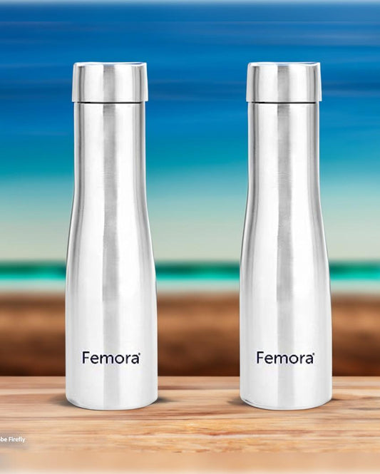 Stainless Steel Water Bottle  With Steel Cap | 1000 Ml Set of 2