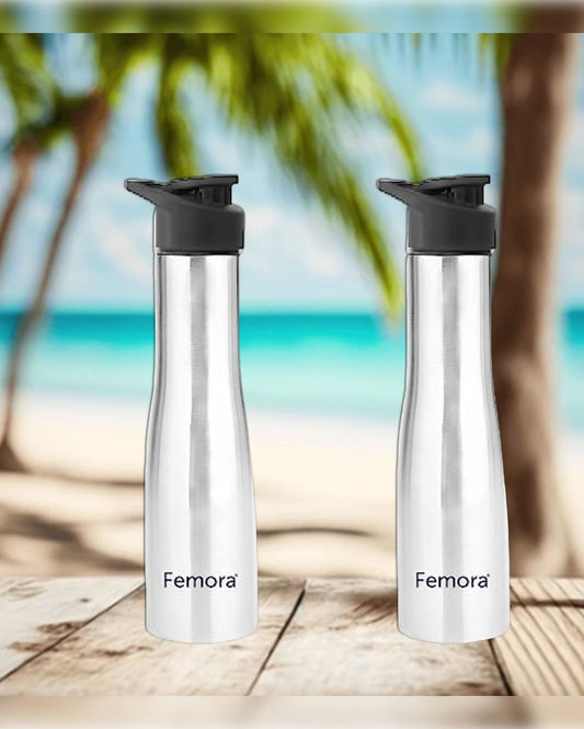 Stainless Steel Water Bottle With Sipper Cap | Set Of 2 | 1000 Ml