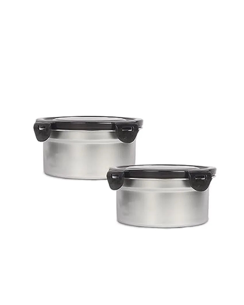 High Steel Round Airtight Leakproof  Lunch Box With Lock Lid | 350 ML Set Of 2