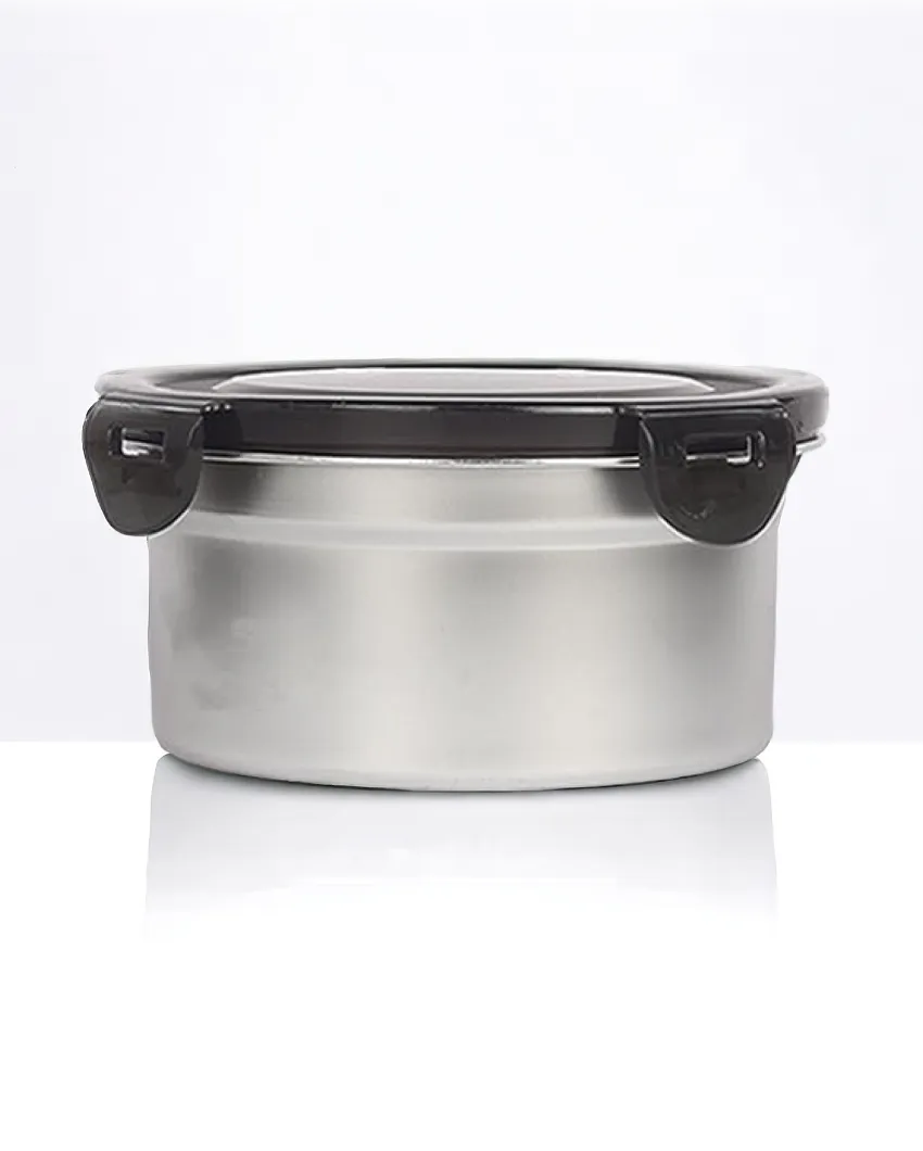 Round Stainless Steel Leakproof Container Lunch Box With Lock Lid  | Set of 4 | 350 ML 350 ML