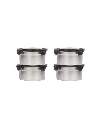 Round Stainless Steel Leakproof Container Lunch Box With Lock Lid  | Set of 4 | 350 ML 350 ML