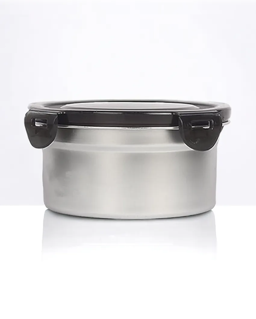 Silver Round Airtight Leakproof With Lock Lid Lunch Box | 350 & 550 ML | Set of 2