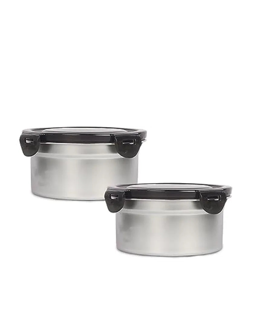 Steel Round Heavy Duty Airtight Leakproof Lunch Box With Lock Lid | 550 ML Set Of 2