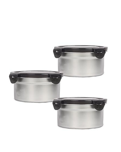 Steel Round Heavy Duty Airtight Leakproof Lunch Box With Lock Lid | 550 ML Set Of 3