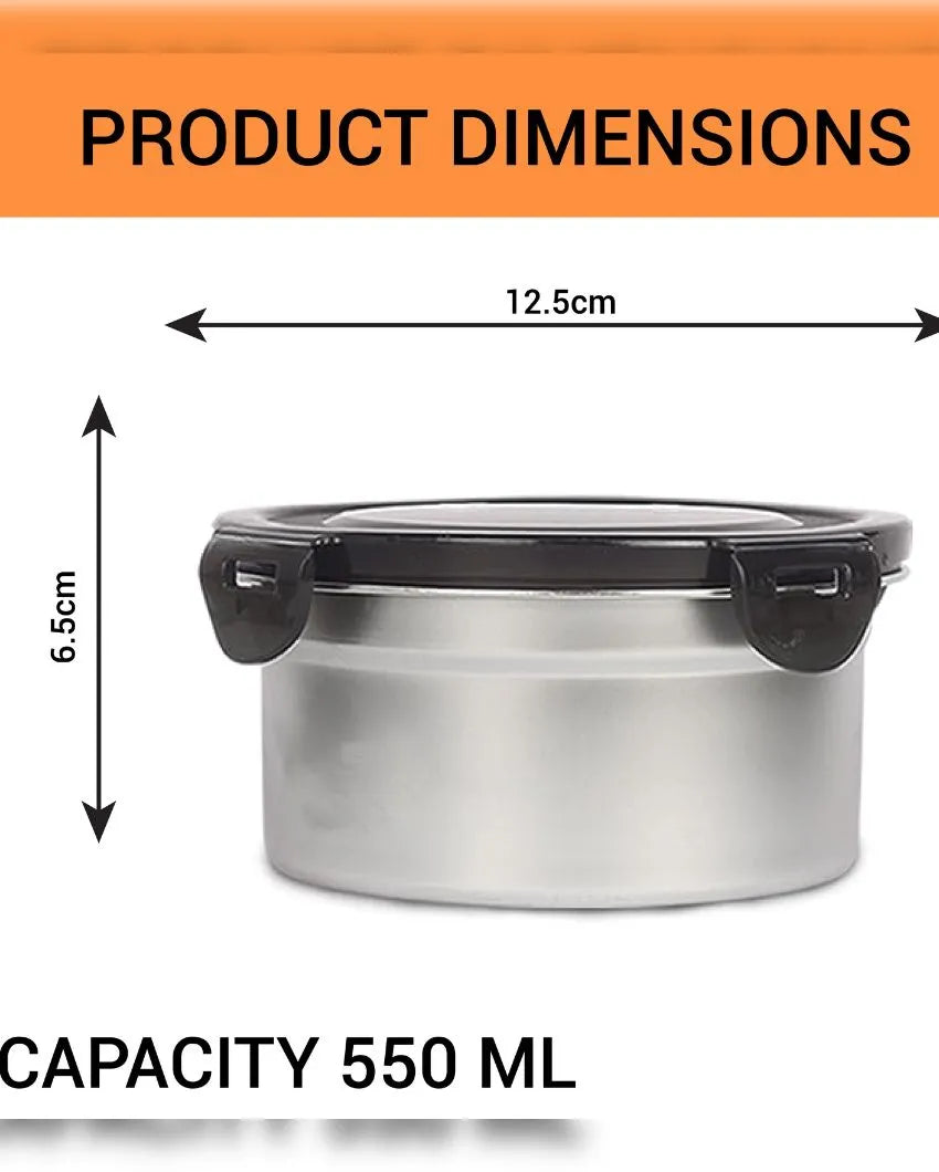 Round Stainless Steel Leakproof Container Lunch Box With Lock Lid  | Set of 4 | 350 ML 550 ML