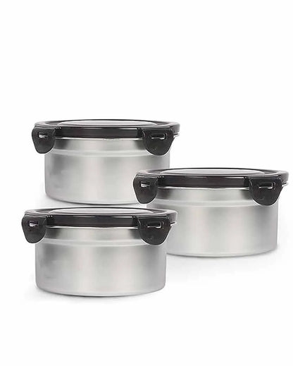 Heavy Duty Stainless Steel Round Leakproof  Container Lunch Box With Lock Lid | 850 ML Set Of 3