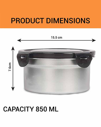 Heavy Duty Stainless Steel Round Leakproof  Container Lunch Box With Lock Lid | 850 ML Set Of 3