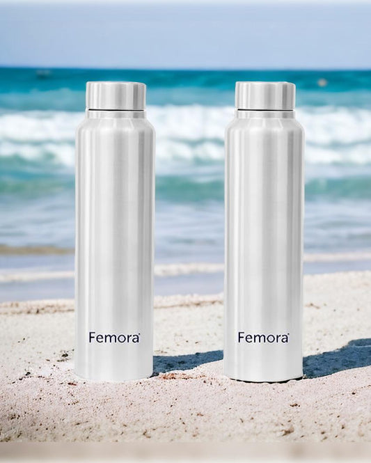 Stylish Stainless Steel Water Bottle With Steel Cap | 1000 Ml Set of 2