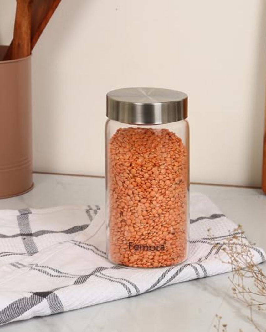 Agustin Borosilicate Glass Screw Jar With Steel Lid | 550ml Set Of 2