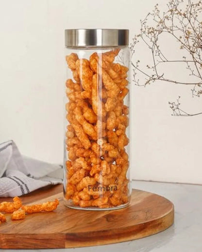 Amora Borosilicate Glass Screw Jar With Steel Lid | 750ml Set Of 2