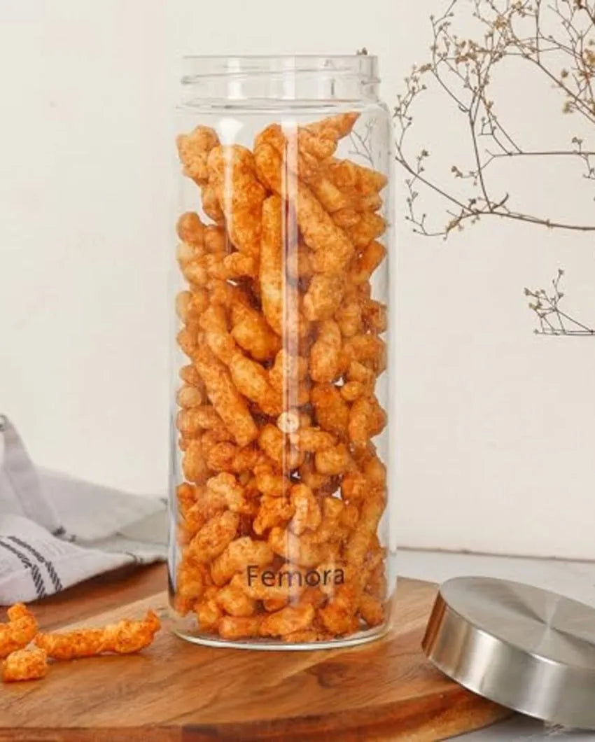 Amora Borosilicate Glass Screw Jar With Steel Lid | 750ml Set Of 2