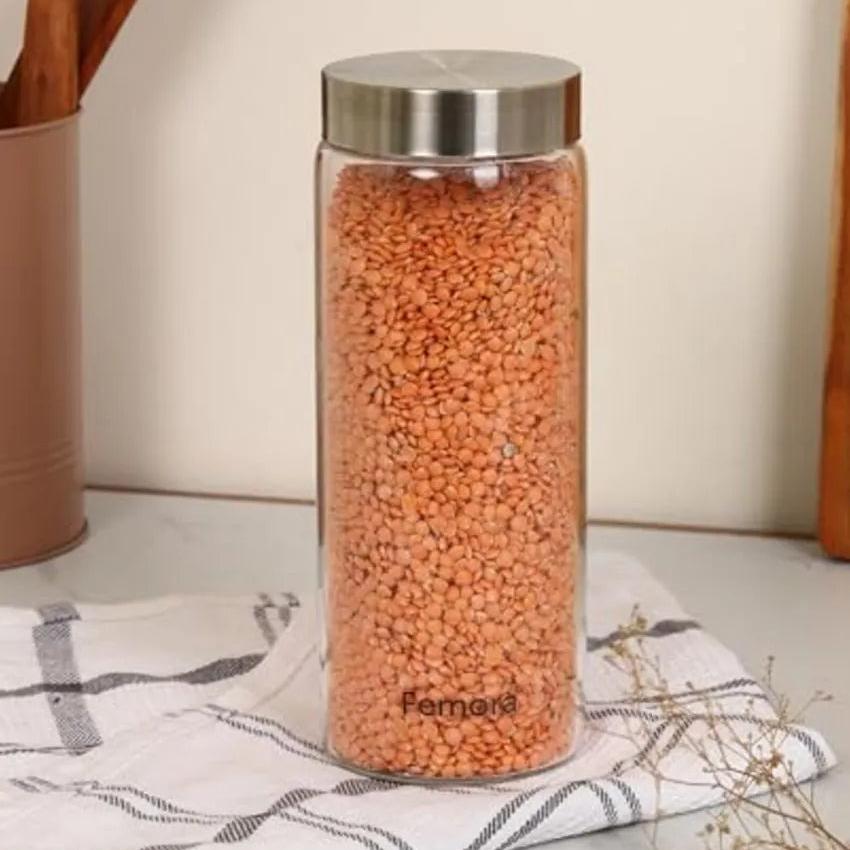 Amora Borosilicate Glass Screw Jar With Steel Lid | 750ml Set Of 2