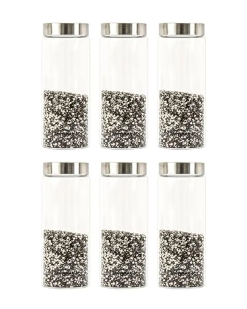 Amora Borosilicate Glass Screw Jar With Steel Lid | 750ml Set Of 6