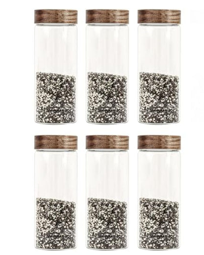 Lucero Borosilicate Glass Screw Jar With Wooden Lid | 750ml Set Of 6