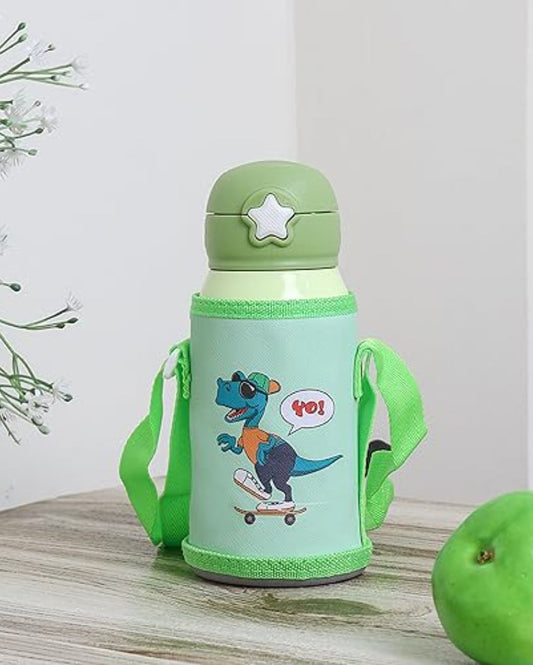 Dino Water Bottle Hot & Cold Stainless Steel Bottle With Bag | 550 Ml