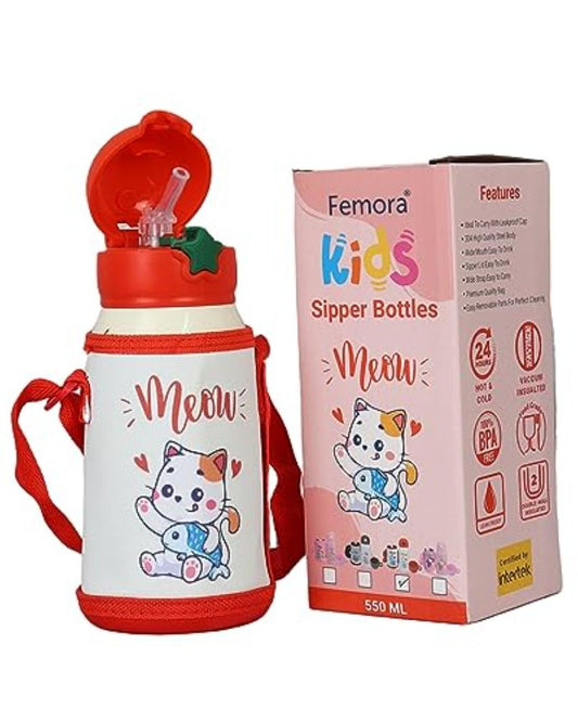 Kitten Water Bottle Hot & Cold Stainless Steel Bottle With Bag | 550 Ml