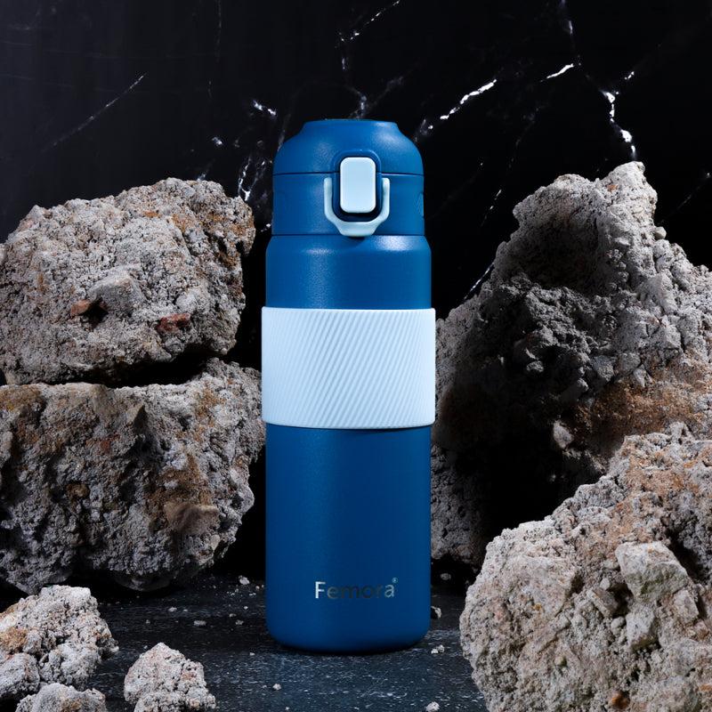 HydroPro Double Walled Stainless Steel Vacuum Insulated Flask Water Bottle |  600 ML |  Orange Blue