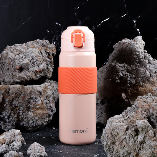 HydroPro Double Walled Stainless Steel Vacuum Insulated Flask Water Bottle |  600 ML |  Orange Orange