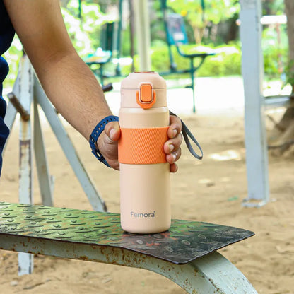 HydroPro Double Walled Stainless Steel Vacuum Insulated Flask Water Bottle |  600 ML |  Orange Orange