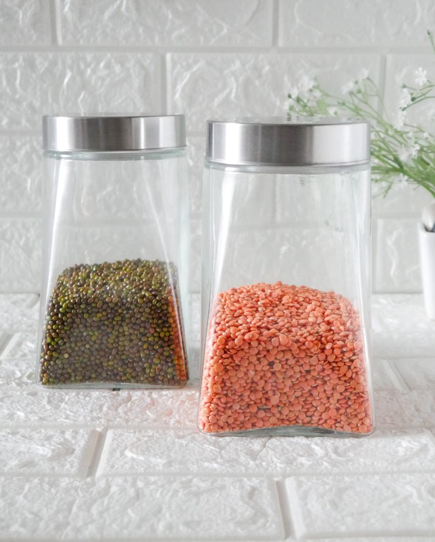 Crystal Clear Square Glass Storage Jars | 1300ml | 4 x 7 inches