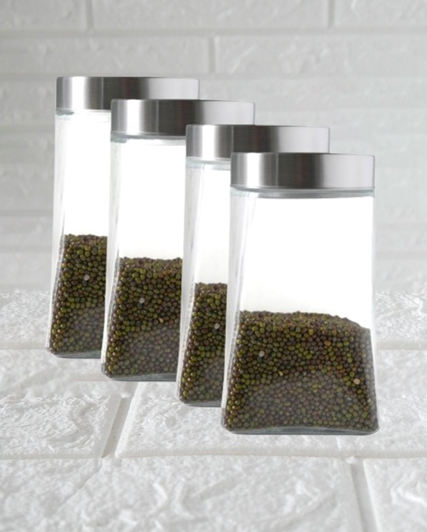 Crystal Clear Square Glass Storage Jars | 1300ml | 4 x 7 inches