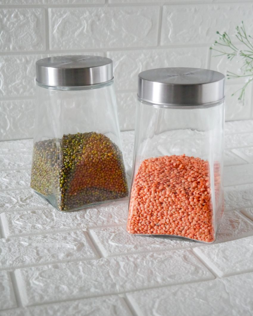 Crystal Clear Square Glass Storage Jars | 1300ml | 4 x 7 inches