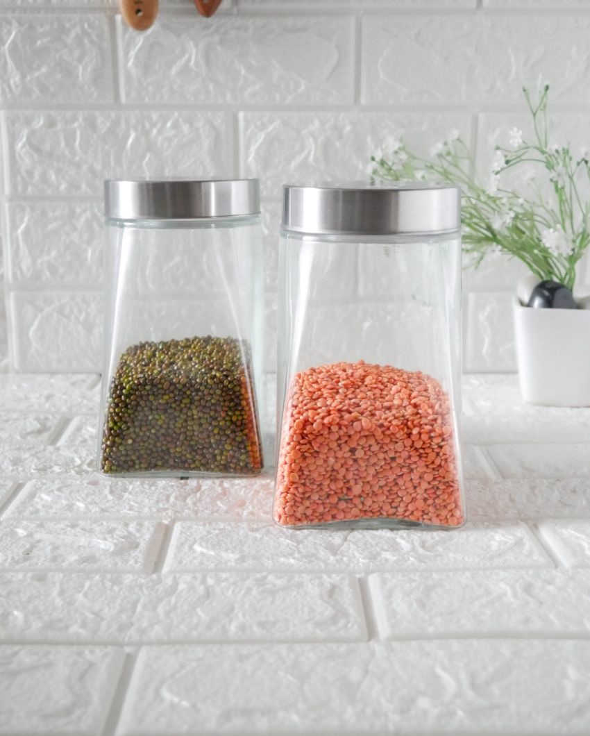 Crystal Clear Square Glass Storage Jars | 1300ml | 4 x 7 inches