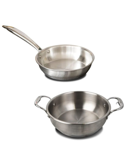 Silver Triply Stainless Steel Frypan With Kadhai | Safe For All Cooktops 20 Inches
