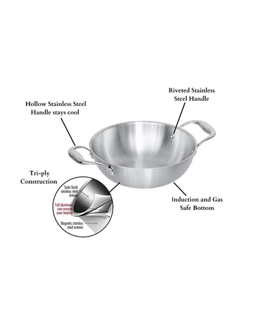 Fast Triply Stainless Steel Heating Cookware Frypan & Kadhai | Safe For All Cookeware 24 Inches