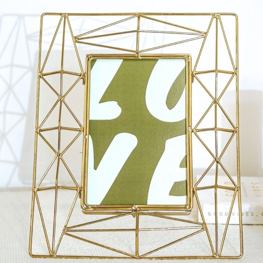 Modern Golden Finish Geometric Frame | 4 x 6 inches