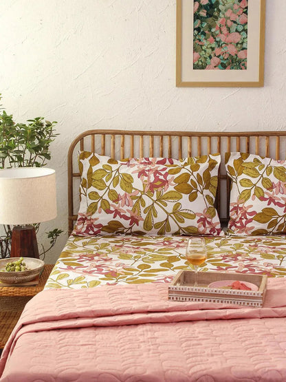 Pink Moringa | Double Fitted Bed Sheet & 2 Pillow Covers