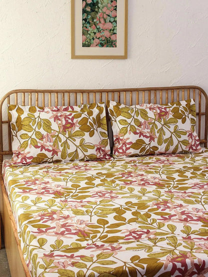 Pink Moringa | Double Fitted Bed Sheet & 2 Pillow Covers