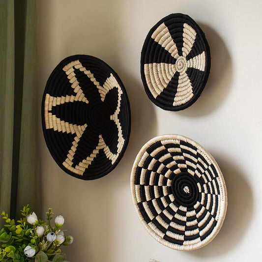 Black Floral Wall Basket Set