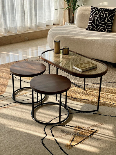 Posh Kovo Rattan 1 Center & 2 Side Tables | Set Of 3