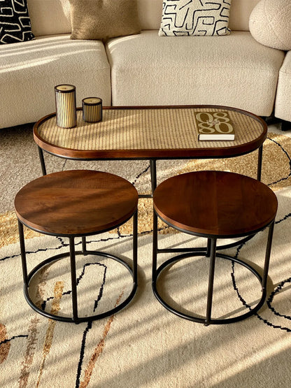 Posh Kovo Rattan 1 Center & 2 Side Tables | Set Of 3