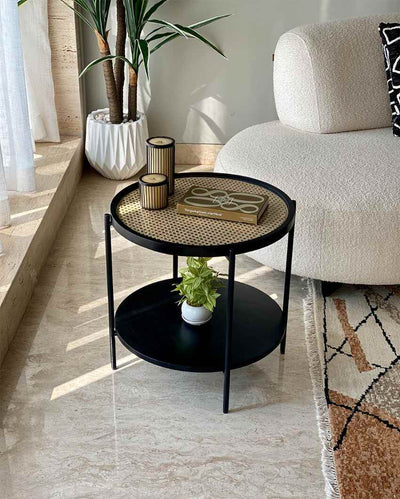 Beautiful Kovo Rattan Iron Side Table | Black | 20 x 20 inches