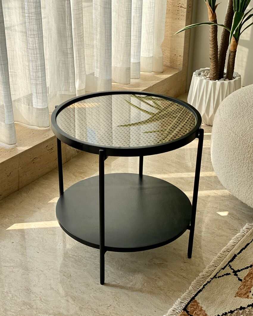 Beautiful Kovo Rattan Charcoal Iron Side Table | 20 x 20 inches