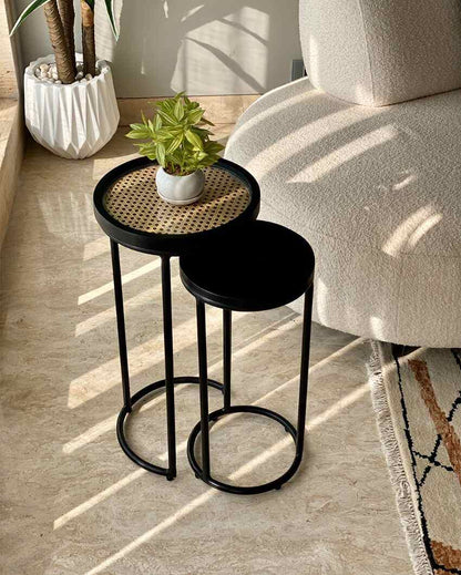 Kovo Rattan Charcoal Nesting Iron Round Table