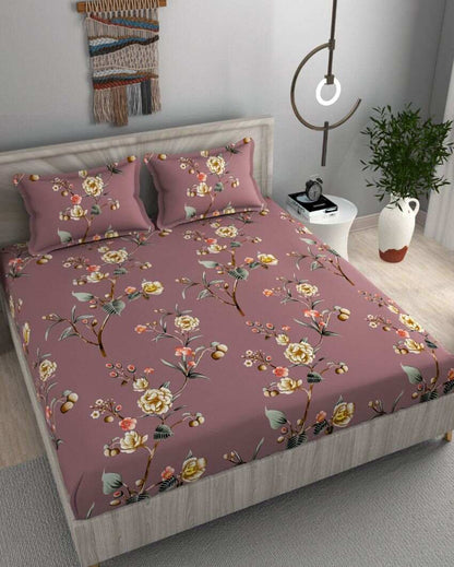 Floral Design Elastic Fitted Microfiber Bedding Set | 72 x 78 inches