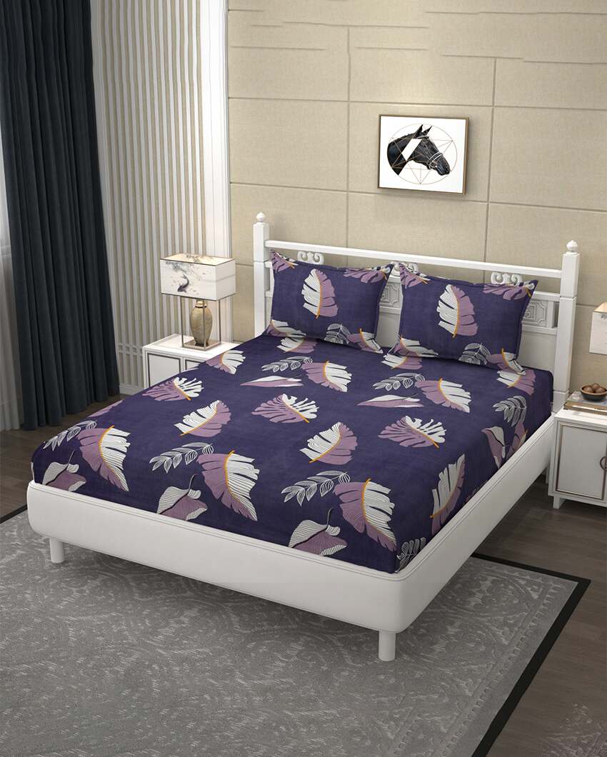 Stylishly Leaf Design Elastic Fitted Microfiber Bedding Set | 72 x 78 inches