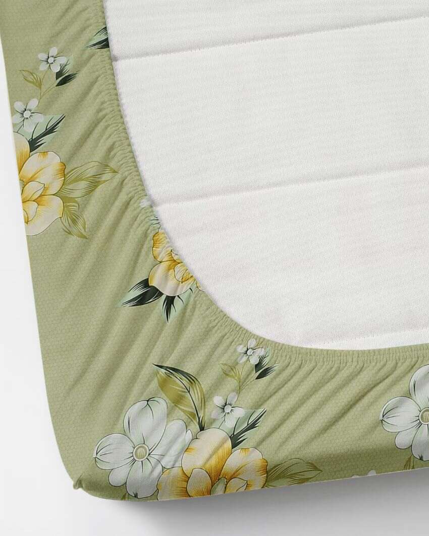 Fresh Floral Design Elastic Fitted Microfiber Bedding Set | 72 x 78 inches