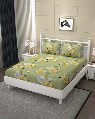 Fresh Floral Design Elastic Fitted Microfiber Bedding Set | 72 x 78 inches